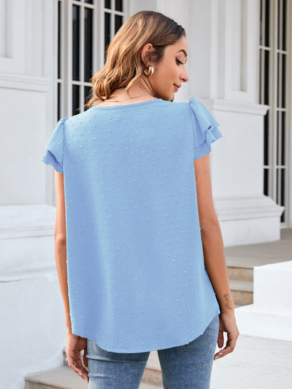 Swiss Dot Layered Flutter Sleeve Shirt-Teresa&#39;s Fashionista LLC