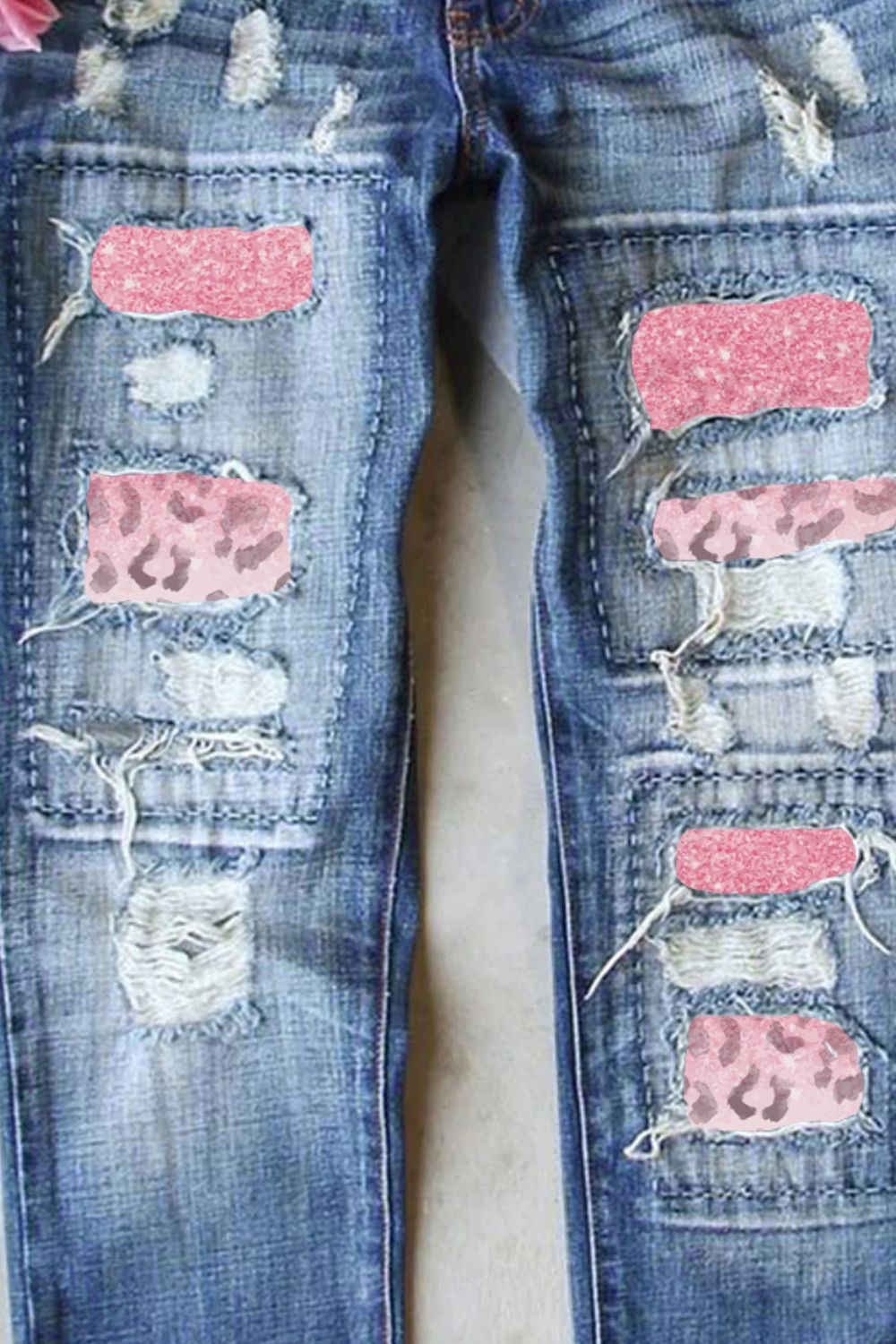 Leopard Patch Distressed Straight Leg Jeans-Teresa&#39;s Fashionista LLC