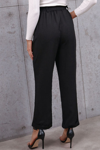 Belted Paperbag Waist Pants-Teresa&#39;s Fashionista LLC