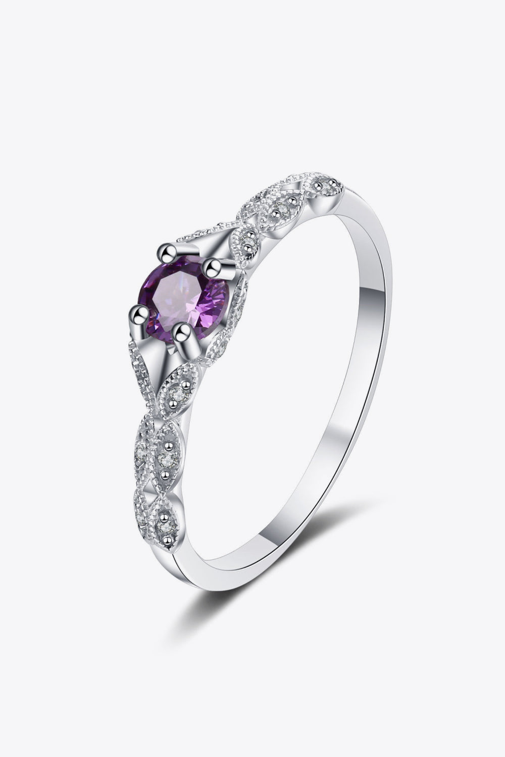 Inlaid Amethyst 4-Prong Ring-Teresa&#39;s Fashionista LLC