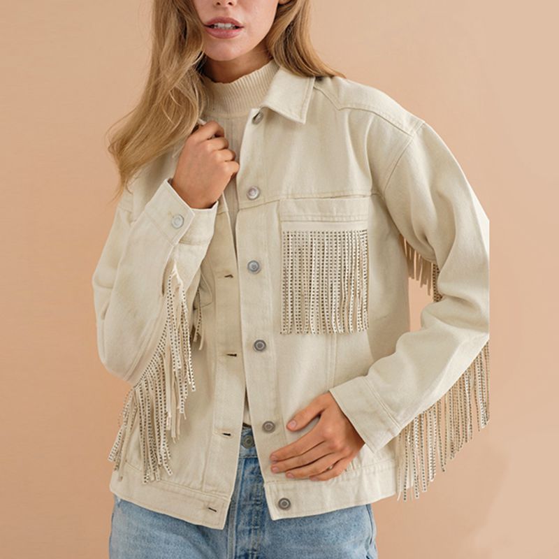 Fringe Detail Dropped Shoulder Denim Jacket-Teresa&#39;s Fashionista LLC