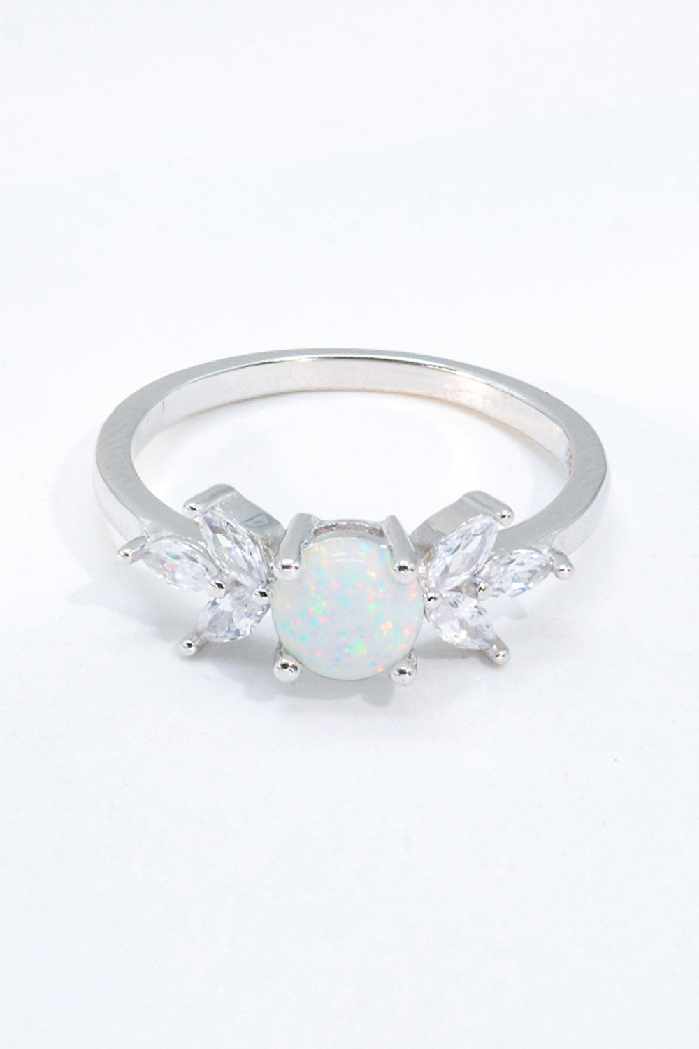 925 Sterling Silver Opal and Zircon Ring-Teresa&#39;s Fashionista LLC