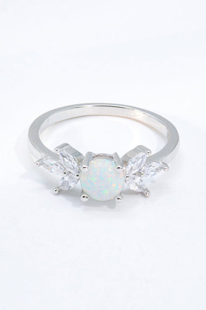 925 Sterling Silver Opal and Zircon Ring-Teresa&#39;s Fashionista LLC