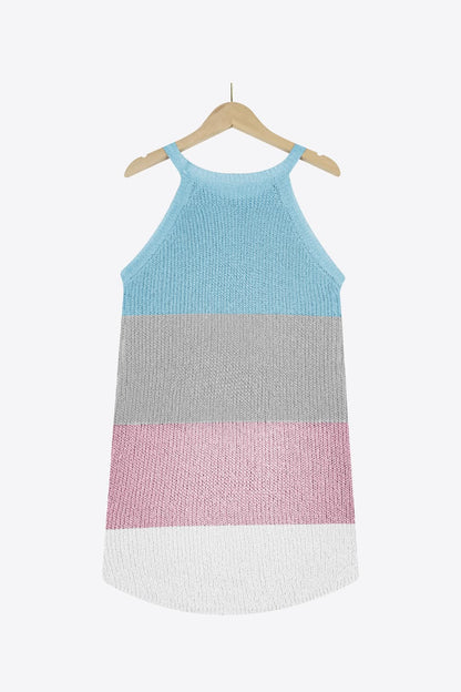 Color Block Round Neck Sleeveless Knit Top-Teresa&#39;s Fashionista LLC