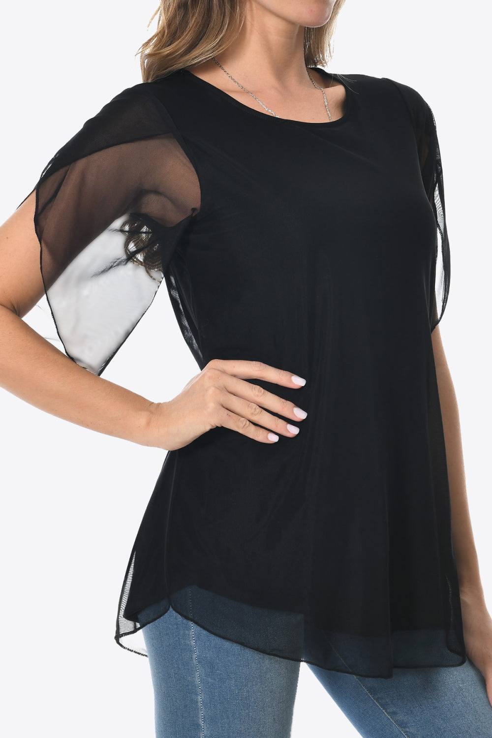 Round Neck Curved Hem Blouse-Teresa&#39;s Fashionista LLC