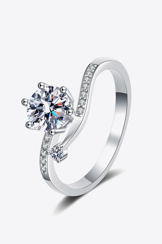 1 Carat Moissanite 925 Sterling Silver Bypass Ring-Teresa&#39;s Fashionista LLC