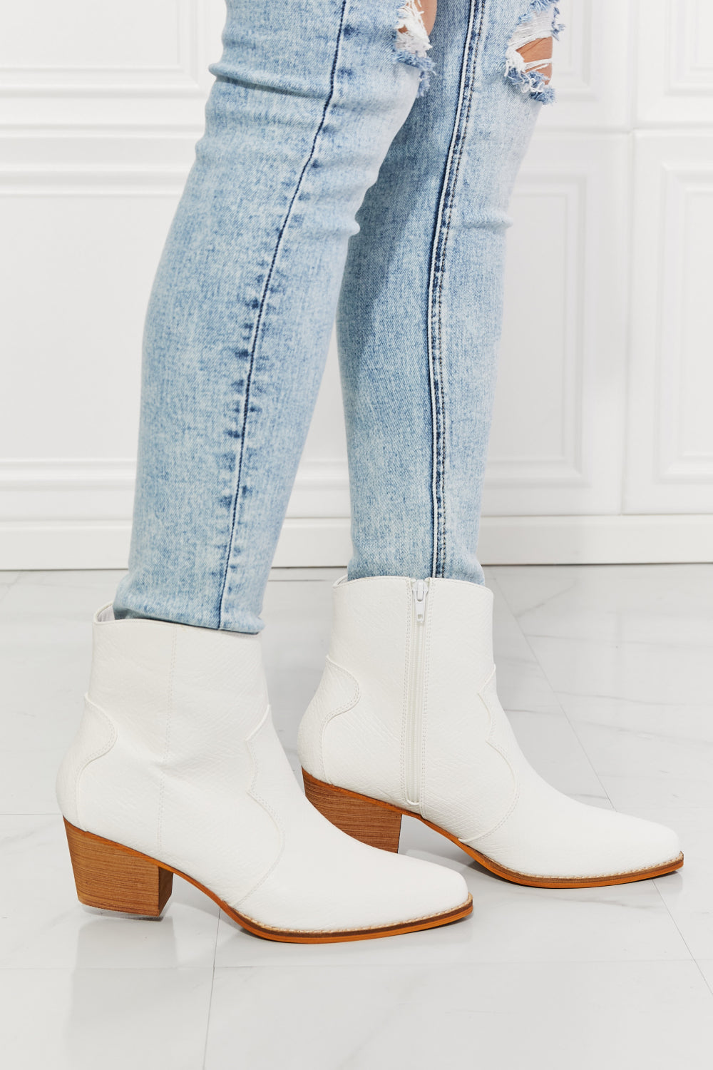 MMShoes Watertower Town Faux Leather Western Ankle Boots in White-Teresa&#39;s Fashionista LLC