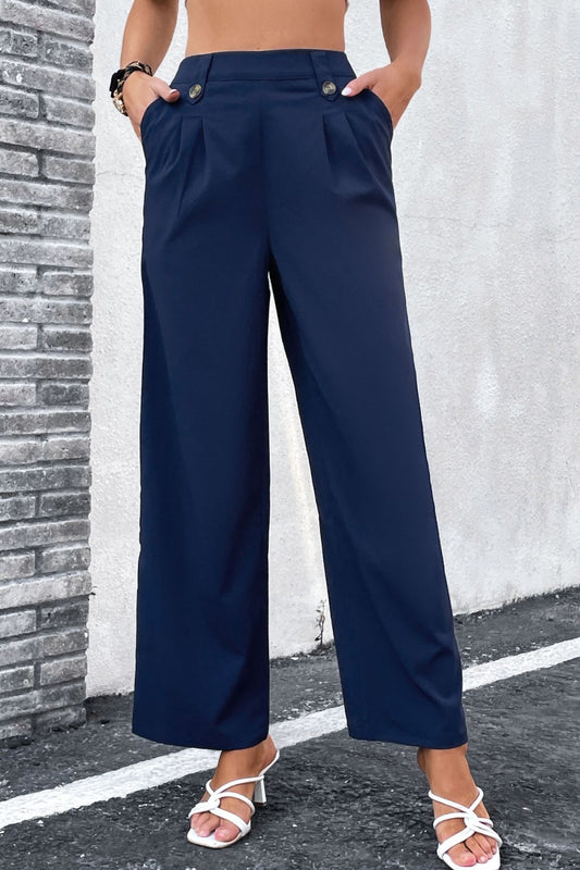 High-Rise Pleated Waist Wide Leg Pants-Teresa&#39;s Fashionista LLC