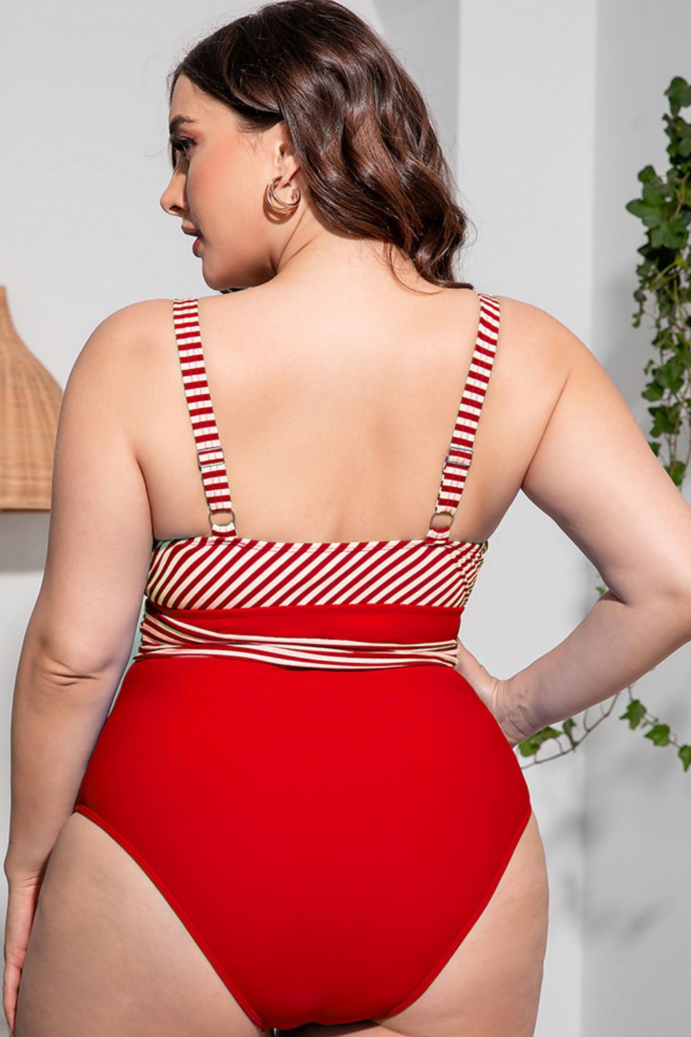 Plus Size Striped Tie-Waist One-Piece Swimsuit-Teresa&#39;s Fashionista LLC