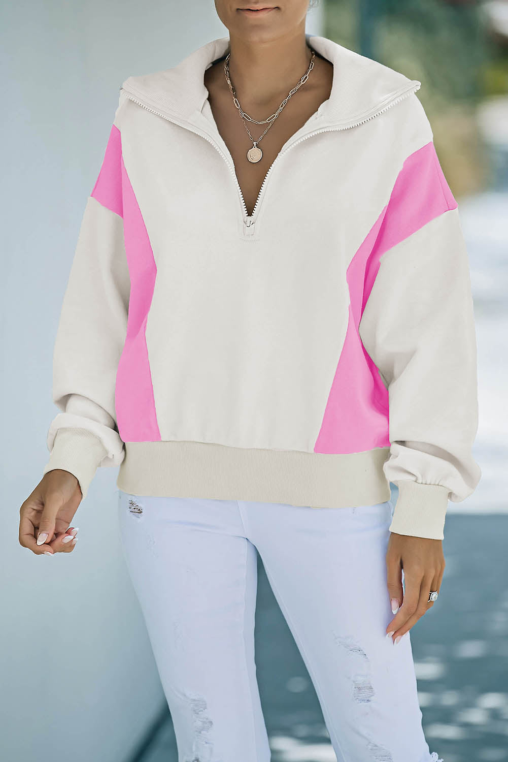 Color Block Quarter-Zip Sweatshirt-Teresa&#39;s Fashionista LLC