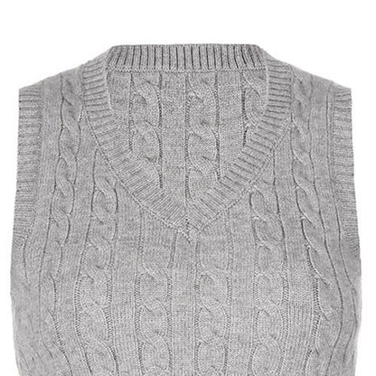 Cable-knit V-Neck Sweater Vest-Teresa&#39;s Fashionista LLC