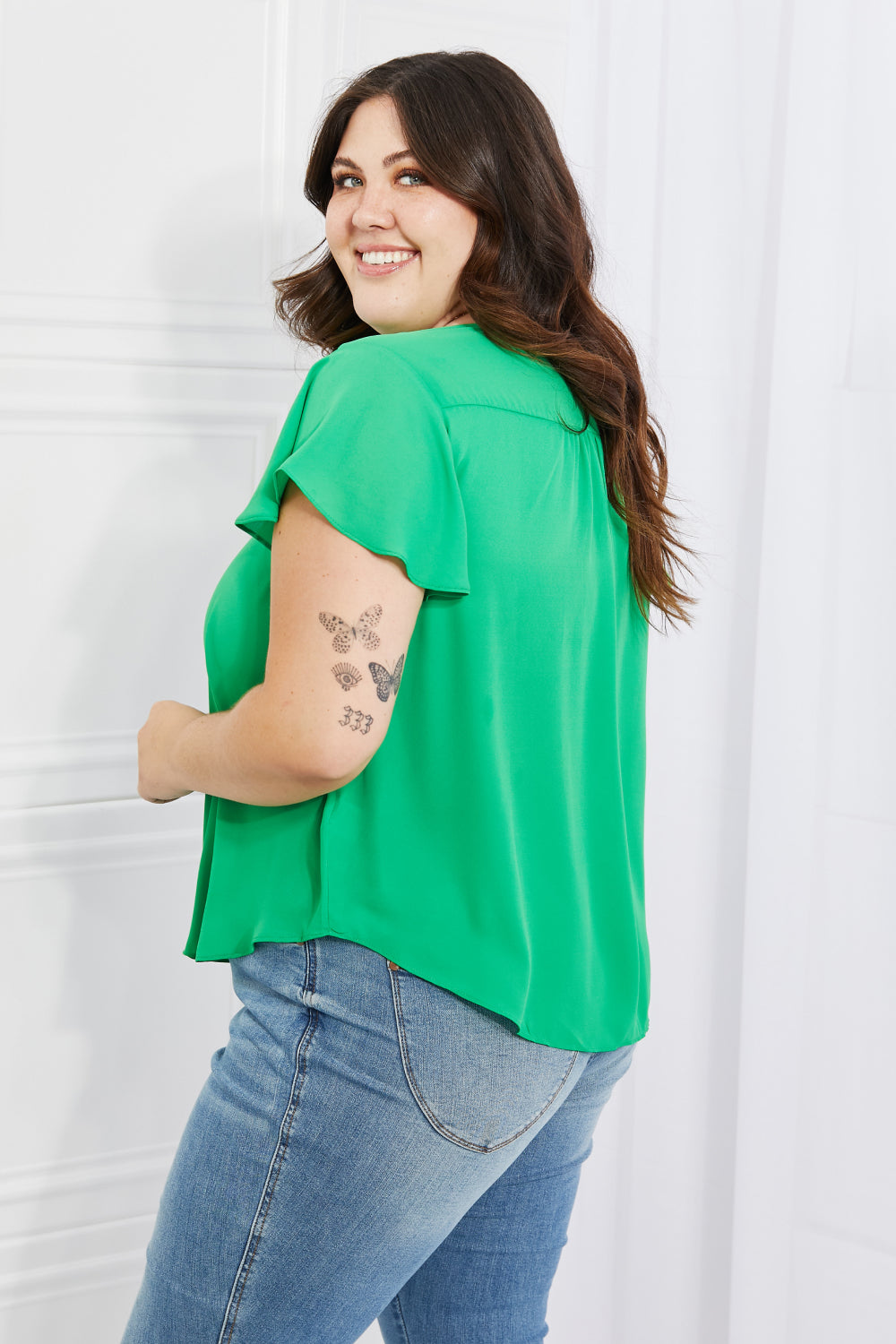 Sew In Love Just For You Full Size Short Ruffled sleeve length Top in Green-Teresa&#39;s Fashionista LLC