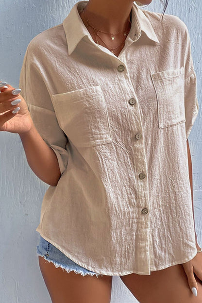 Roll-Tab Sleeve Shirt with Pockets-Teresa&#39;s Fashionista LLC