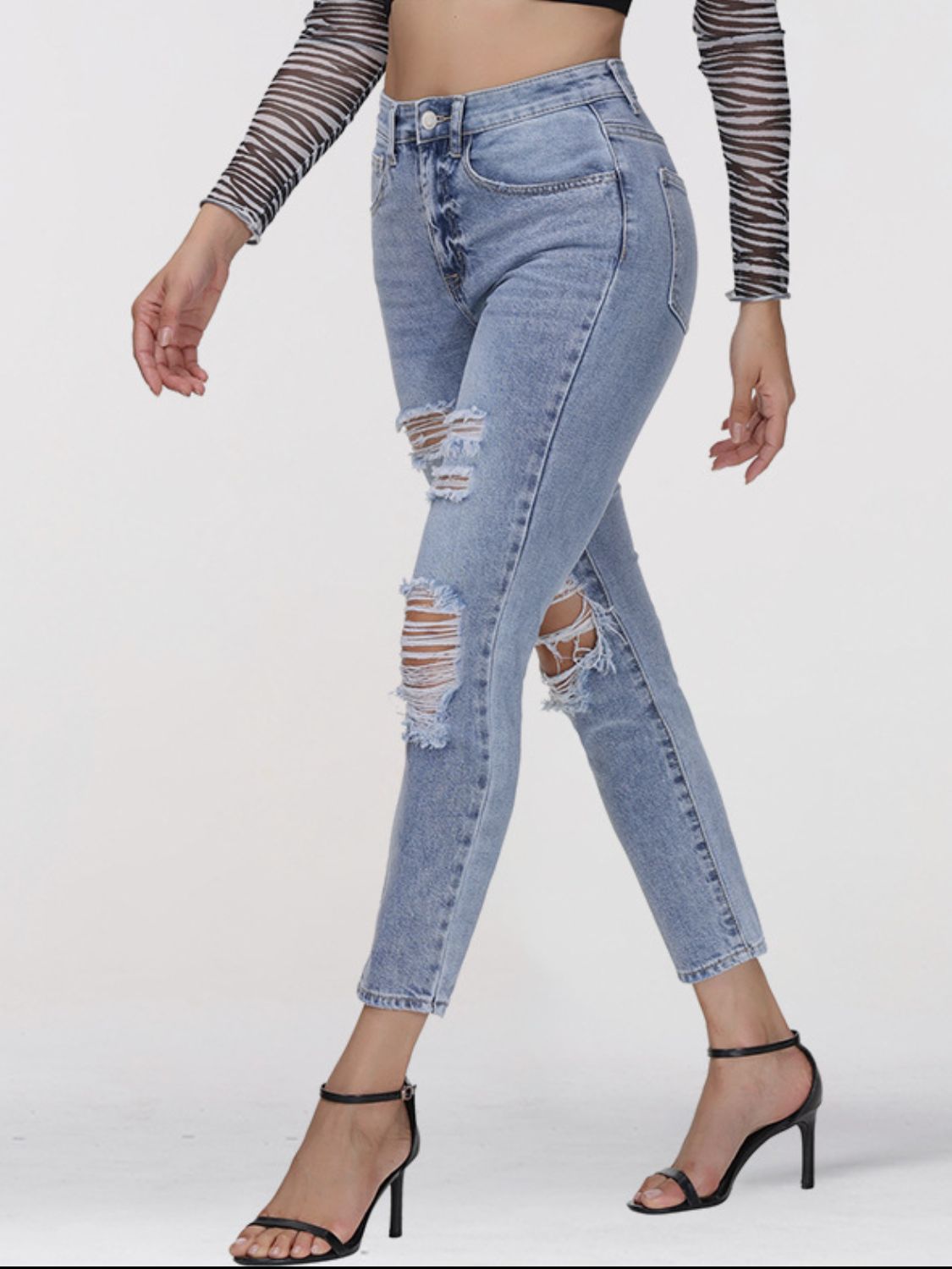 Distressed Skinny Cropped Jeans-Teresa&#39;s Fashionista LLC