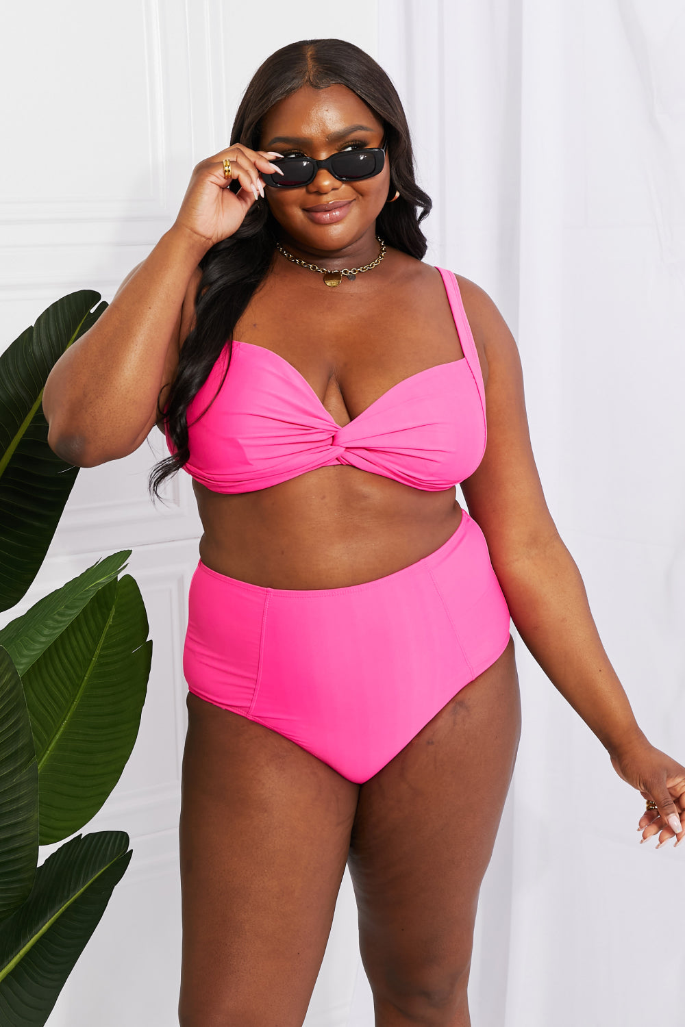 Marina West Swim Take A Dip Twist High-Rise Bikini in Pink-Teresa&#39;s Fashionista LLC