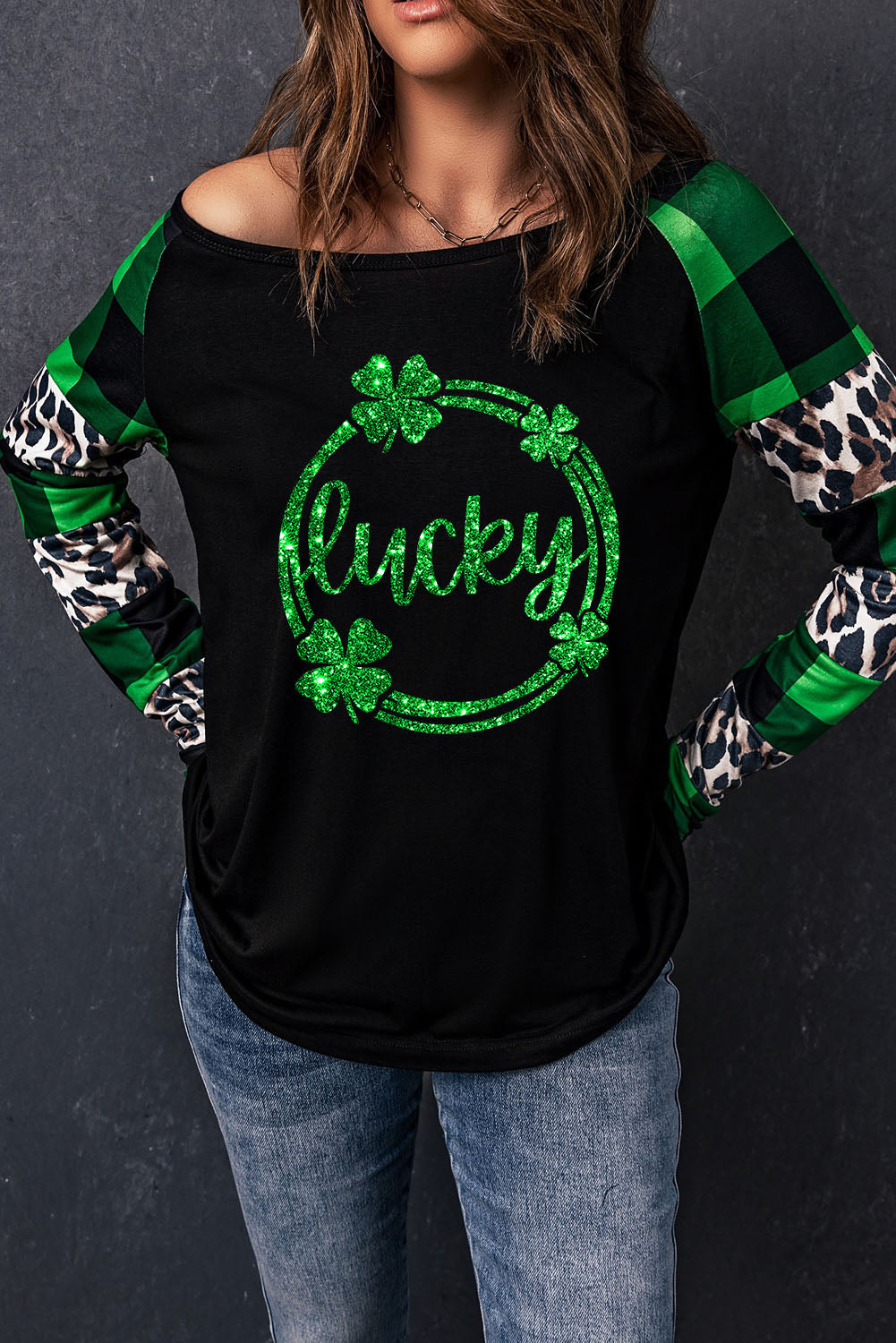 LUCKY Plaid Round Neck T-Shirt-Teresa&#39;s Fashionista LLC