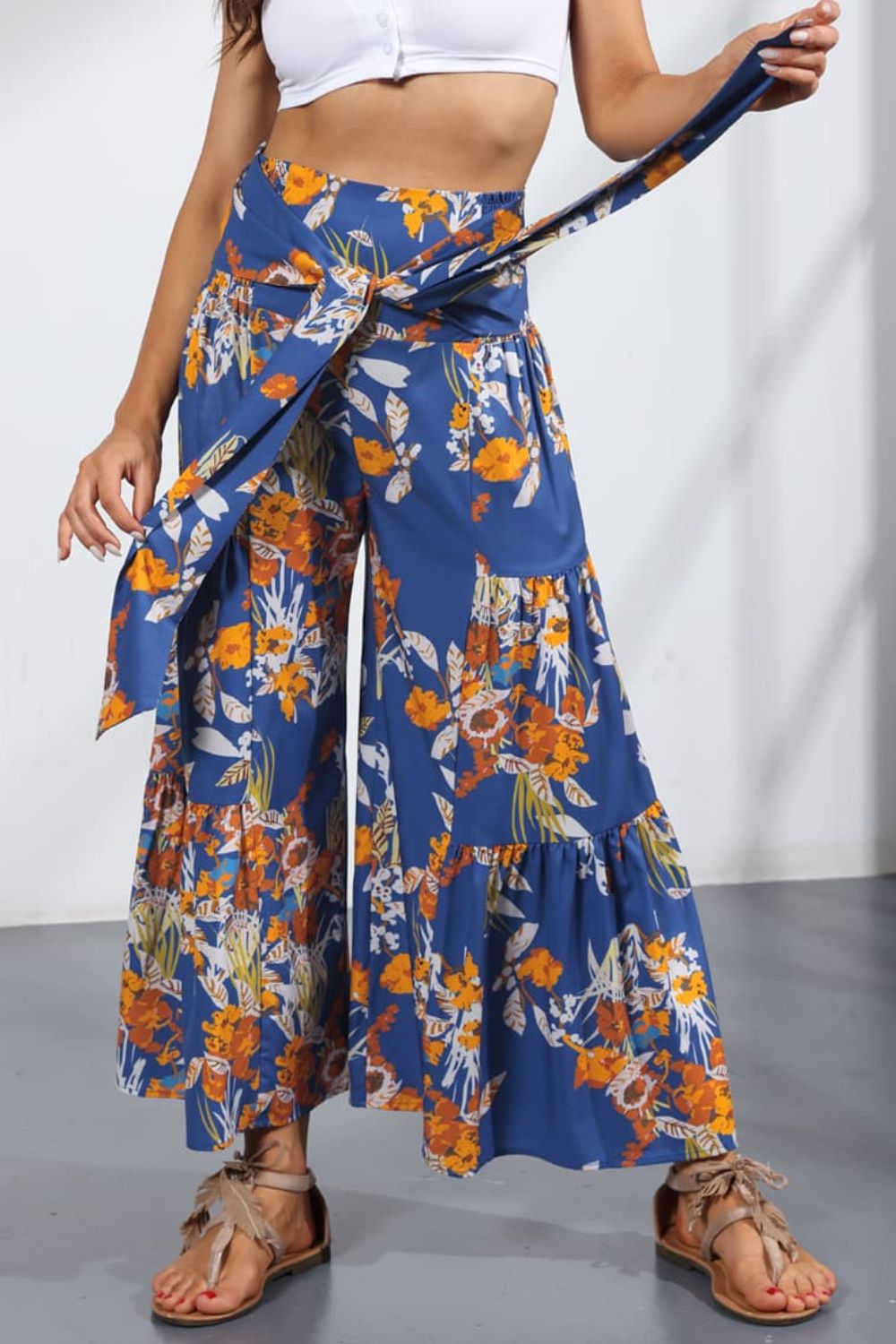 Printed Tie-Front Culottes-Teresa&#39;s Fashionista LLC