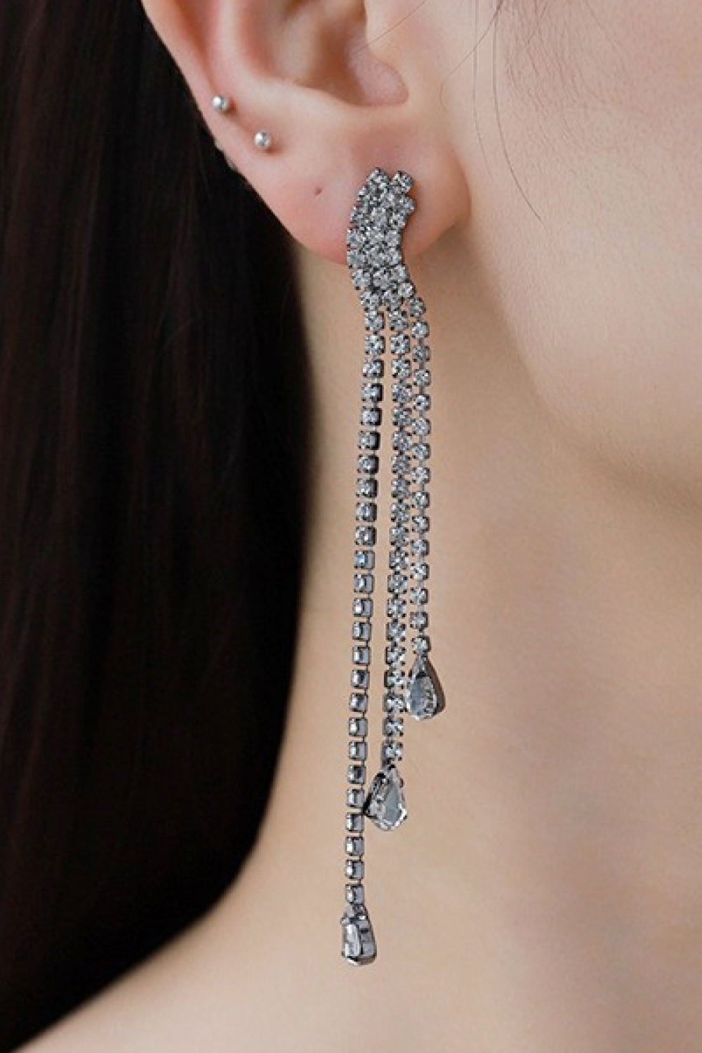 Glass Stone Fringe Dangle Earrings-Teresa&#39;s Fashionista LLC