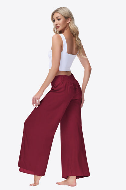 Smocked Split Wide Leg Long Pants-Teresa&#39;s Fashionista LLC