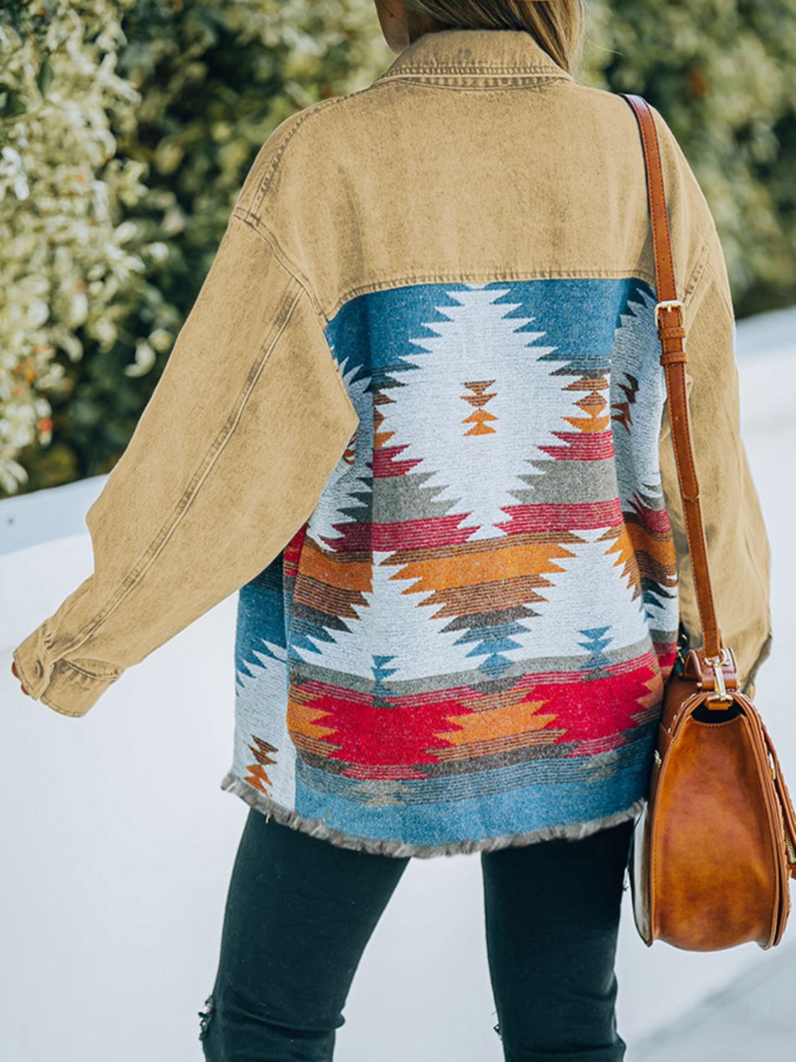 Dropped Shoulder Long Sleeve Printed Denim Jacket-Teresa&#39;s Fashionista LLC