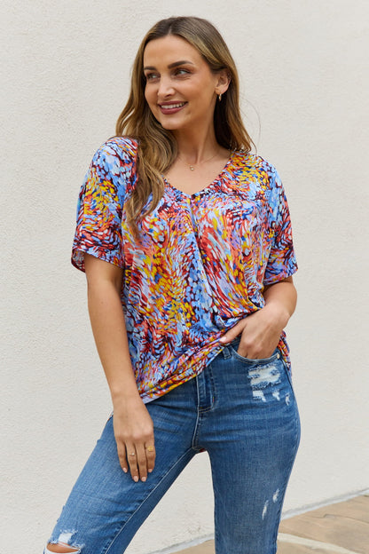 Be Stage Full Size Printed Dolman Flowy Top-Teresa&#39;s Fashionista LLC