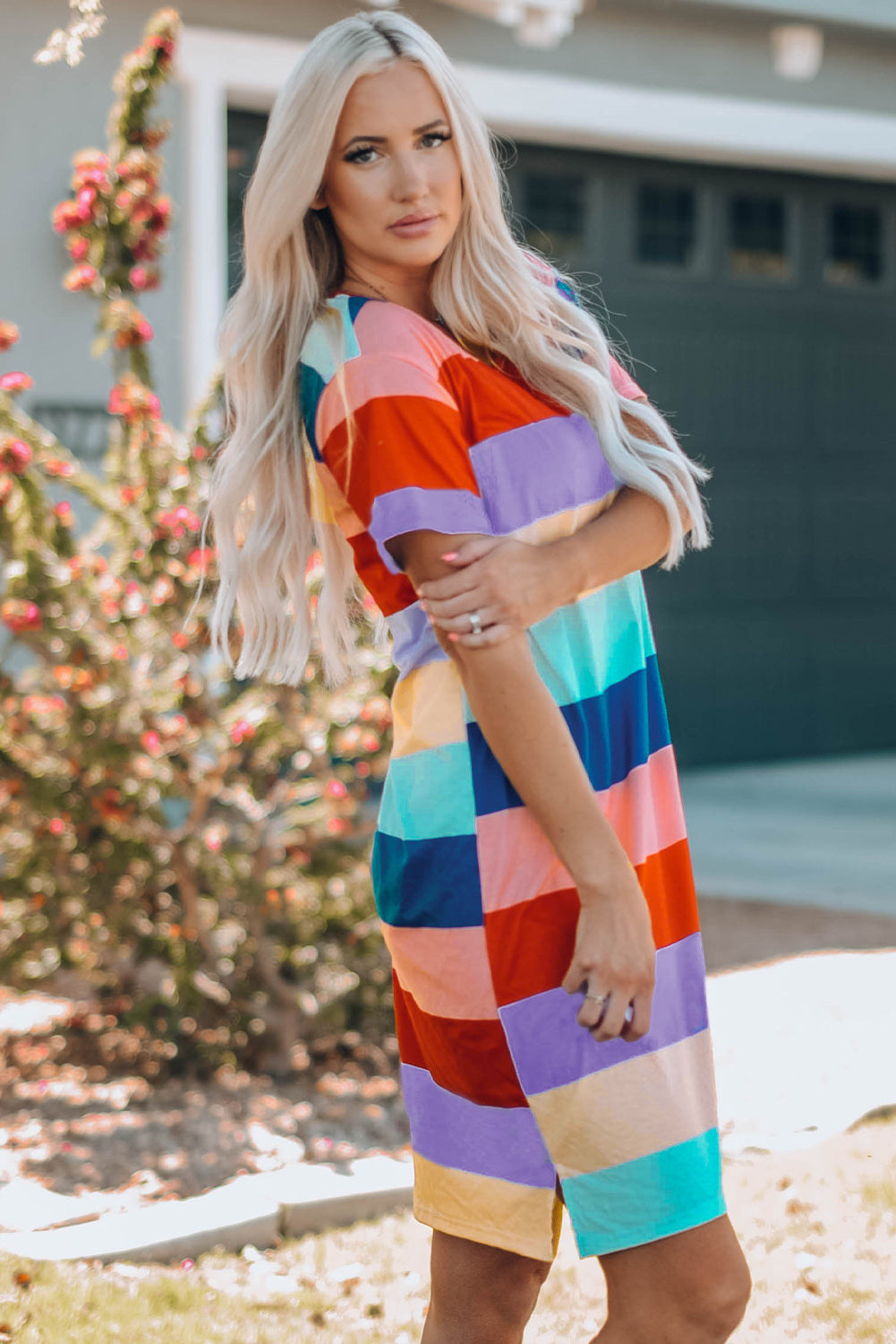 Women Color Block Side Slit Mini Dress-Teresa&#39;s Fashionista LLC