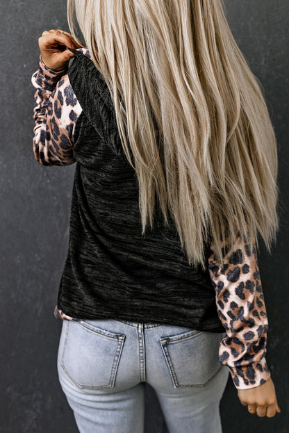 Leopard Color Block Raglan Sleeve Hoodie-Teresa&#39;s Fashionista LLC