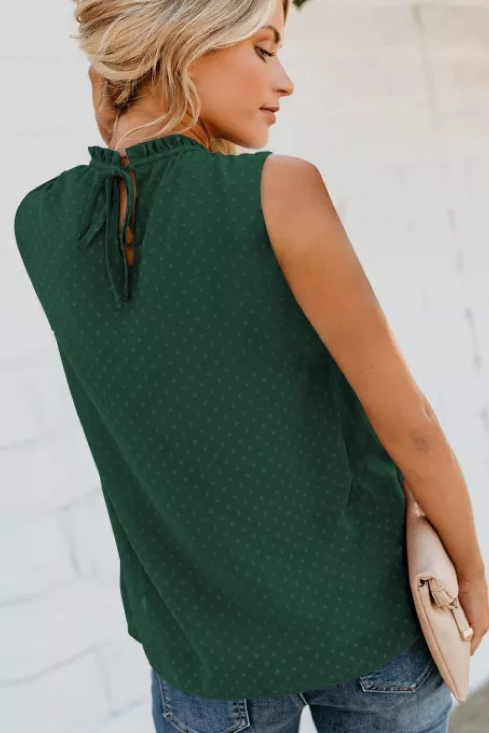 Smocked Tie Back Frill Trim Tank-Teresa&#39;s Fashionista LLC