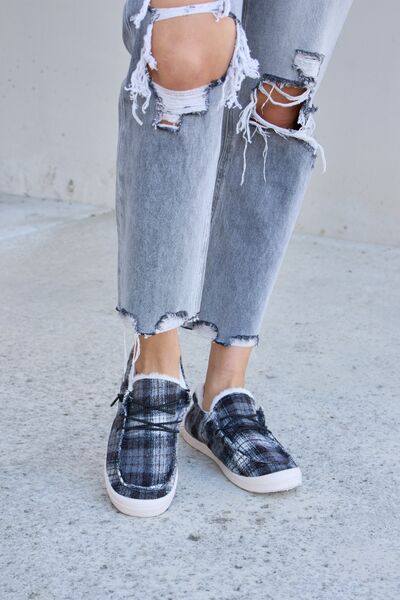 Forever Link Plaid Plush Flat Sneakers-Teresa&#39;s Fashionista LLC