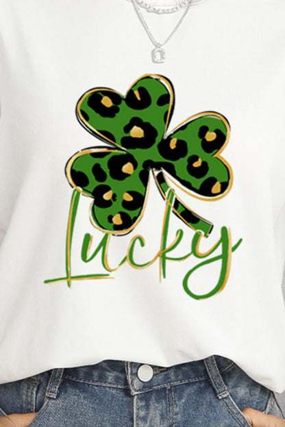 Lucky Clover Round Neck Short Sleeve T-Shirt-Teresa&#39;s Fashionista LLC