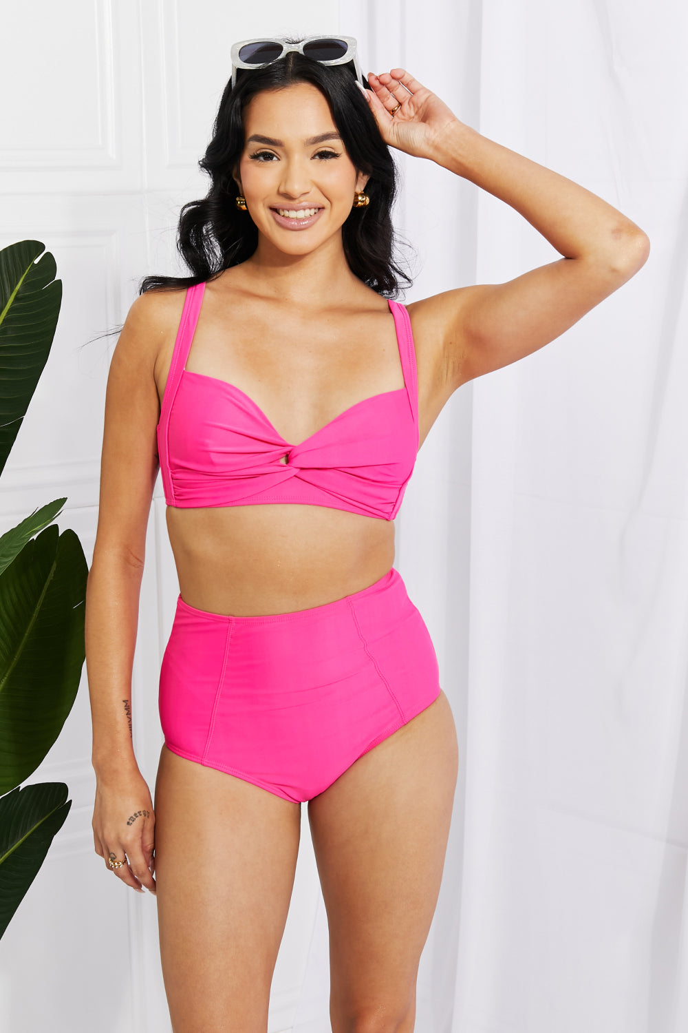 Marina West Swim Take A Dip Twist High-Rise Bikini in Pink-Teresa&#39;s Fashionista LLC