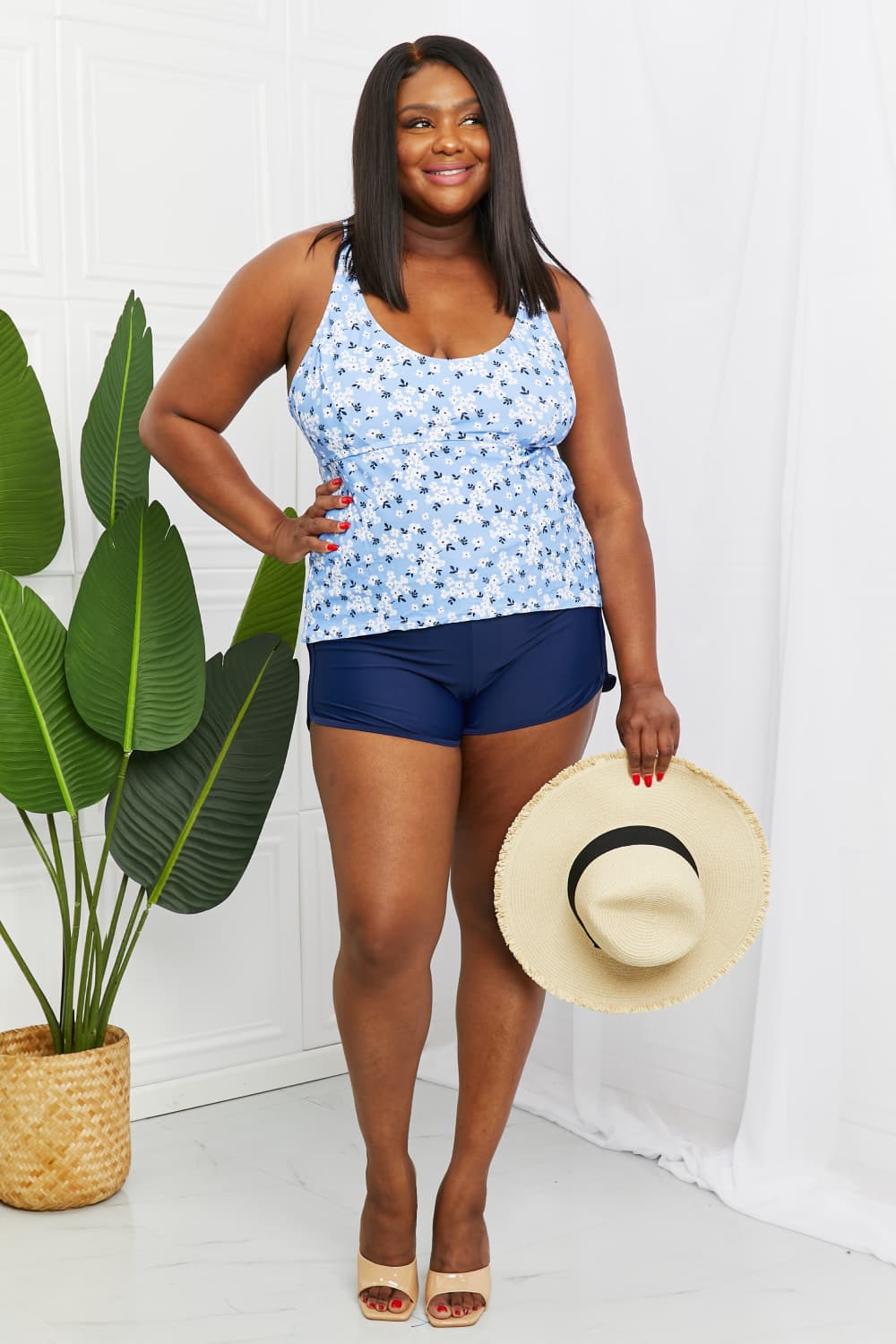 Marina West Swim By The Shore Full Size Two-Piece Swimsuit in Blossom Navy-Teresa&#39;s Fashionista LLC