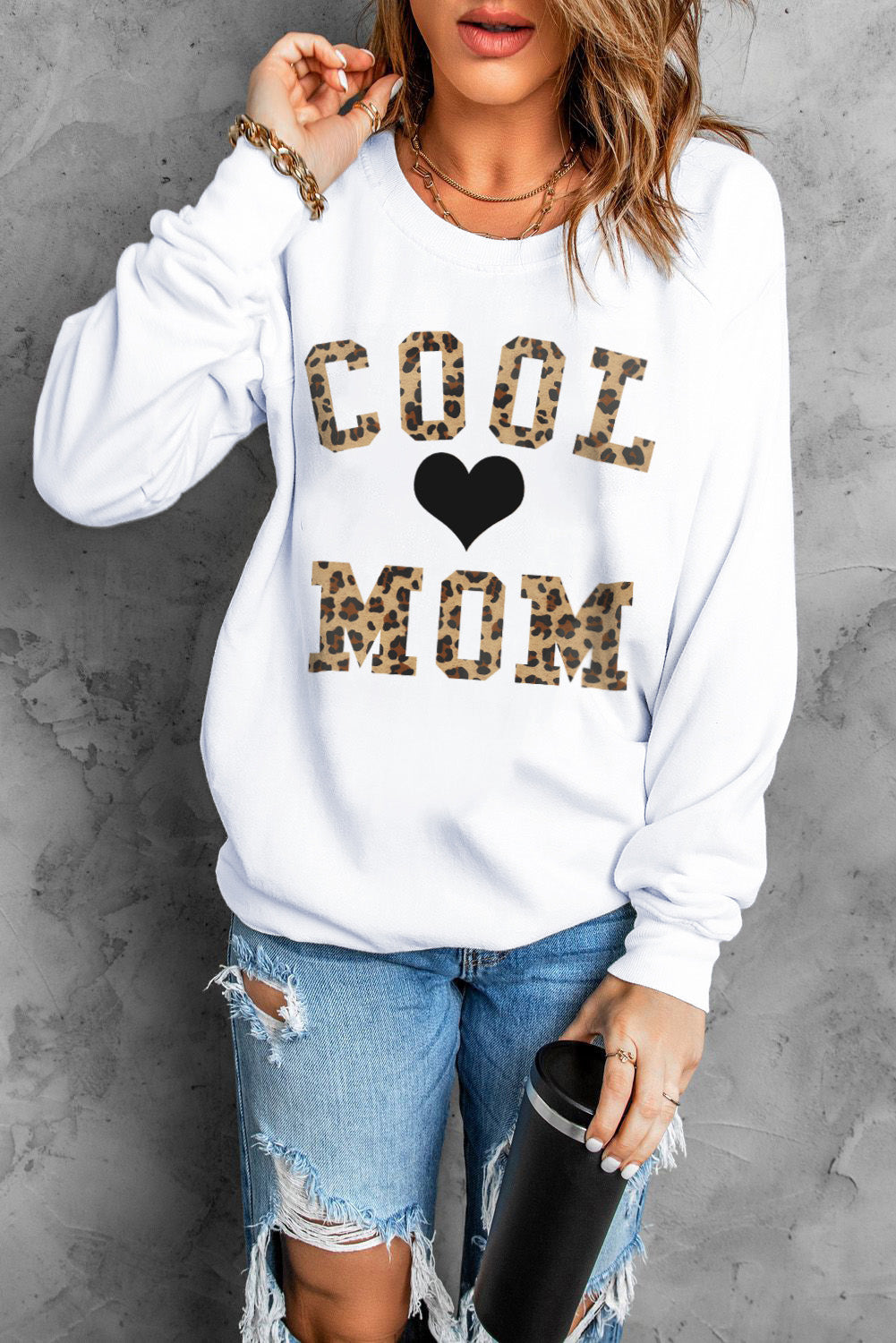 COOL MOM Heart Graphic Round Neck Sweatshirt-Teresa&#39;s Fashionista LLC