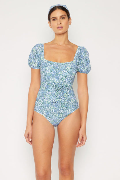 Marina West Swim Salty Air Puff Sleeve One-Piece in Blue-Teresa&#39;s Fashionista LLC