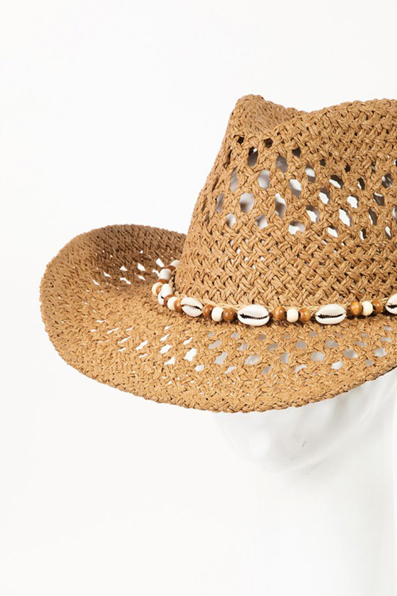 Fame Cowrie Shell Beaded String Straw Hat-Teresa&#39;s Fashionista LLC