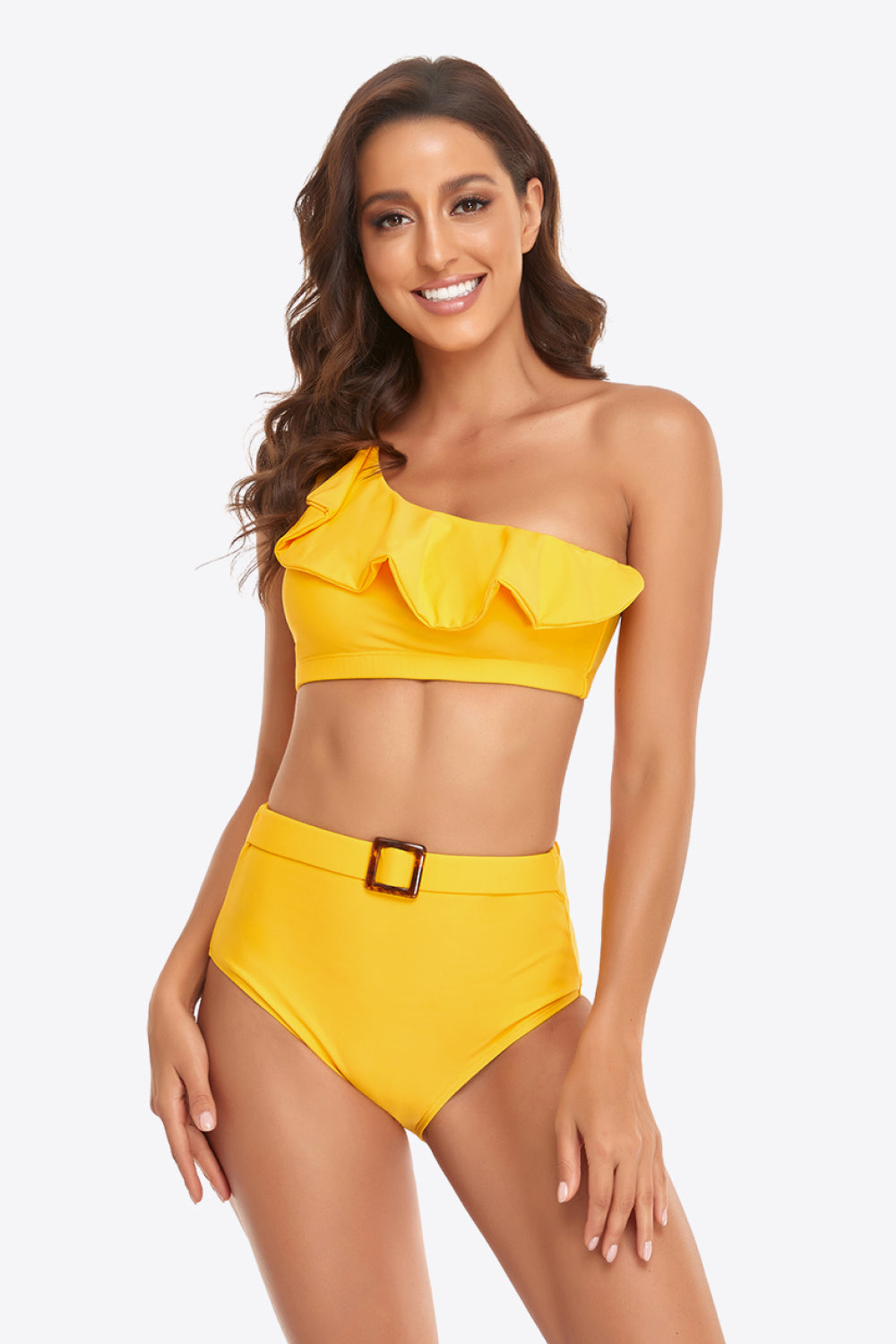 Ruffled One-Shoulder Buckled Bikini Set-Teresa&#39;s Fashionista LLC