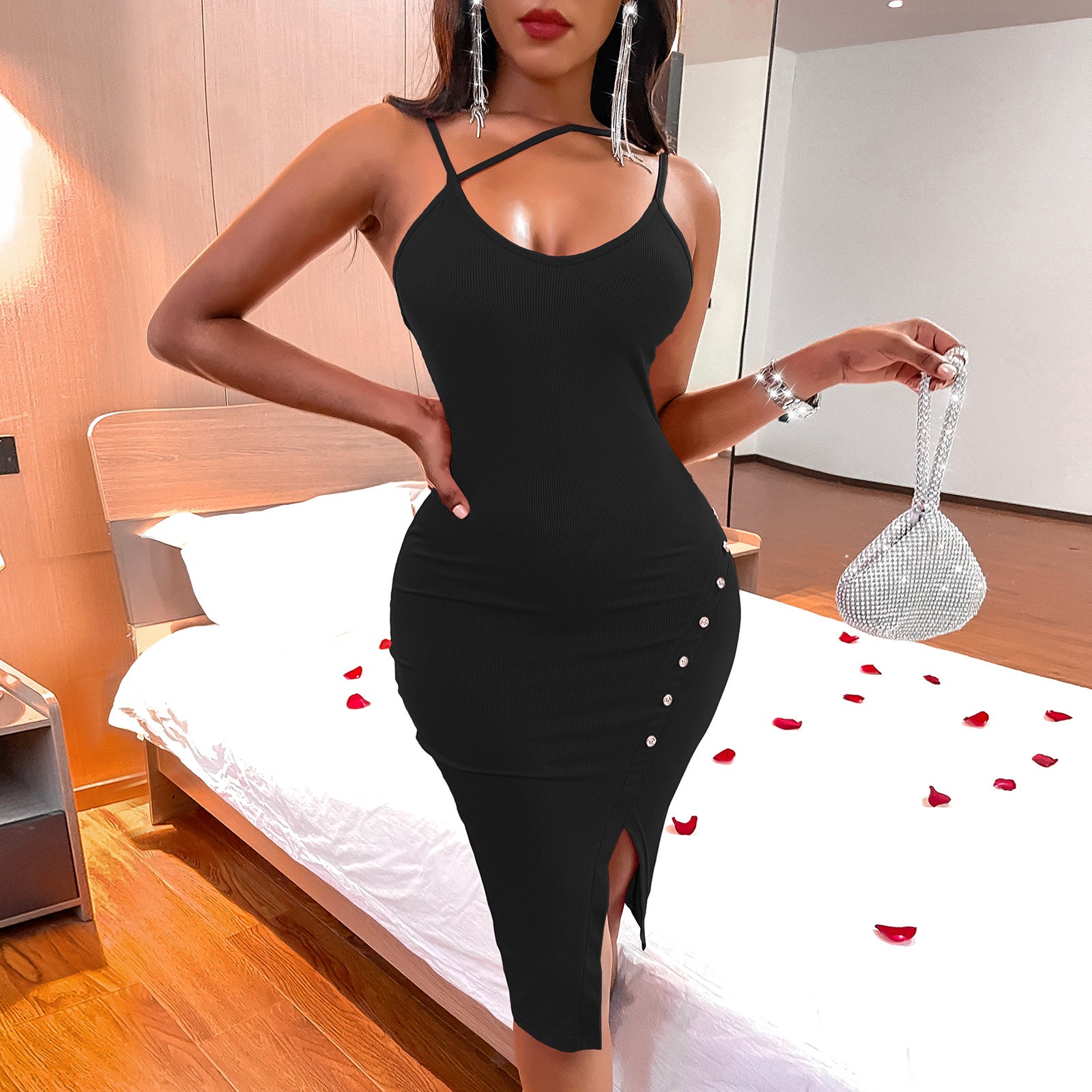 Spaghetti Strap Slit Dress-Teresa&#39;s Fashionista LLC