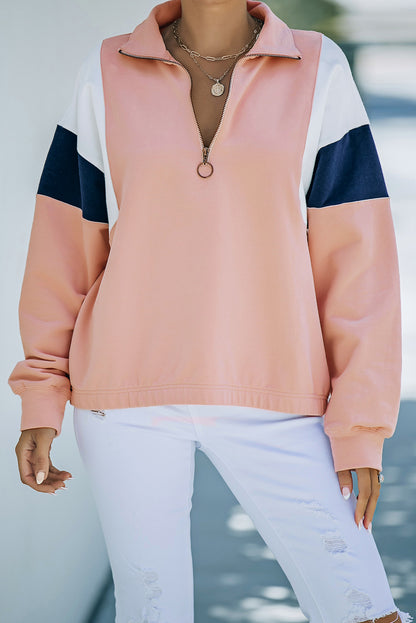 Color Block Quarter Zip Sweatshirt-Teresa&#39;s Fashionista LLC