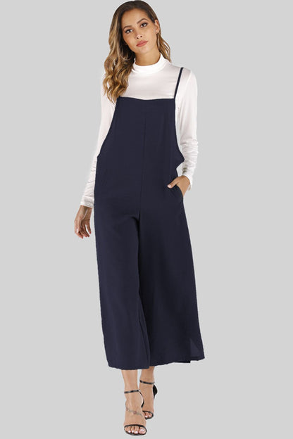 Full Size Cropped Wide Leg Overalls with Pockets-Teresa&#39;s Fashionista LLC