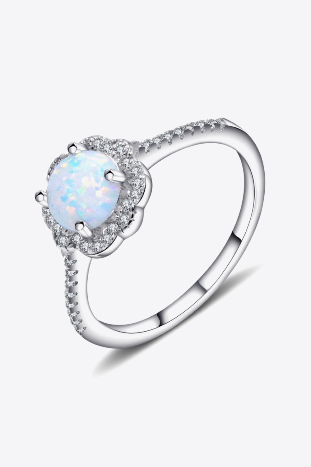 Platinum-Plated 4-Prong Opal Ring-Teresa&#39;s Fashionista LLC