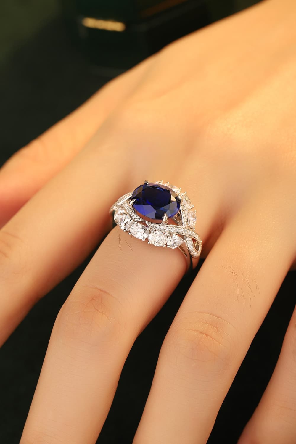 5 Carat Lab-Grown Sapphire Platinum-Plated Ring-Teresa&#39;s Fashionista LLC