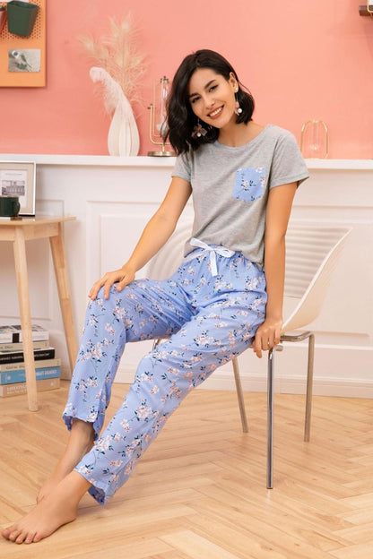 Round Neck T-Shirt and Floral Pants Lounge Set-Teresa&#39;s Fashionista LLC