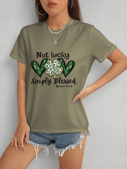 Lucky Clover Round Neck Short Sleeve T-Shirt-Teresa&#39;s Fashionista LLC