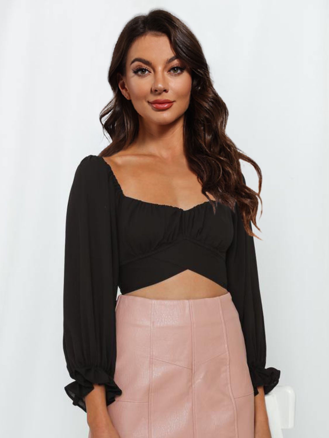 Flounce Sleeve Tie Back Blouse-Teresa&#39;s Fashionista LLC