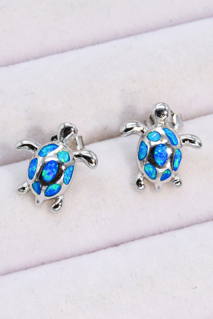 Opal Turtle Platinum-Plated Stud Earrings-Teresa&#39;s Fashionista LLC