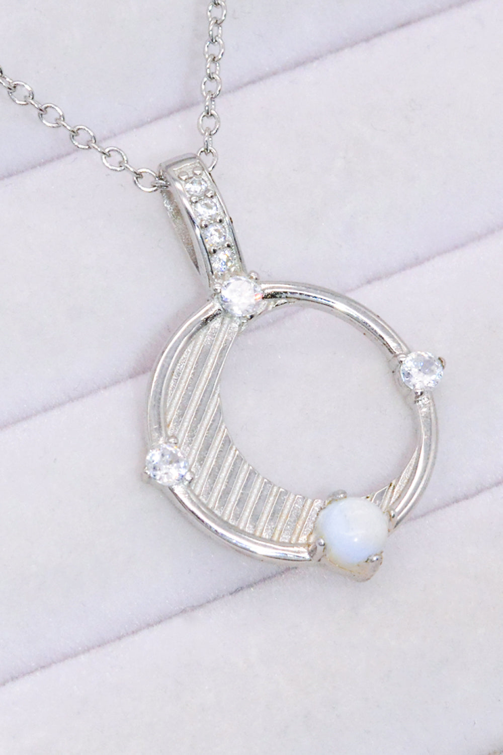 Inlaid Zircon and Natural Moonstone Pendant Necklace-Teresa&#39;s Fashionista LLC