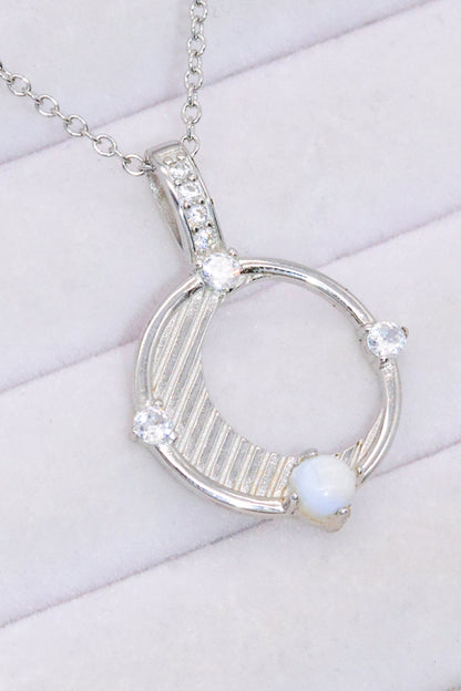 Inlaid Zircon and Natural Moonstone Pendant Necklace-Teresa&#39;s Fashionista LLC