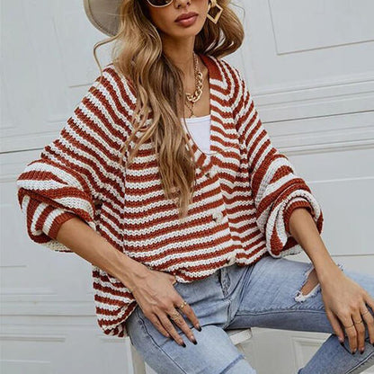 Striped Button Down Long Sleeve Cardigan-Teresa&#39;s Fashionista LLC