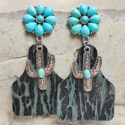 Turquoise Cactus Dangle Earrings-Teresa&#39;s Fashionista LLC