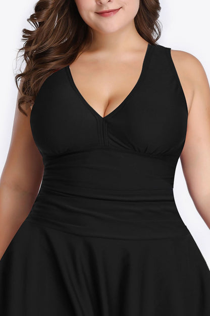 Plus Size Plunge Swim Dress-Teresa&#39;s Fashionista LLC